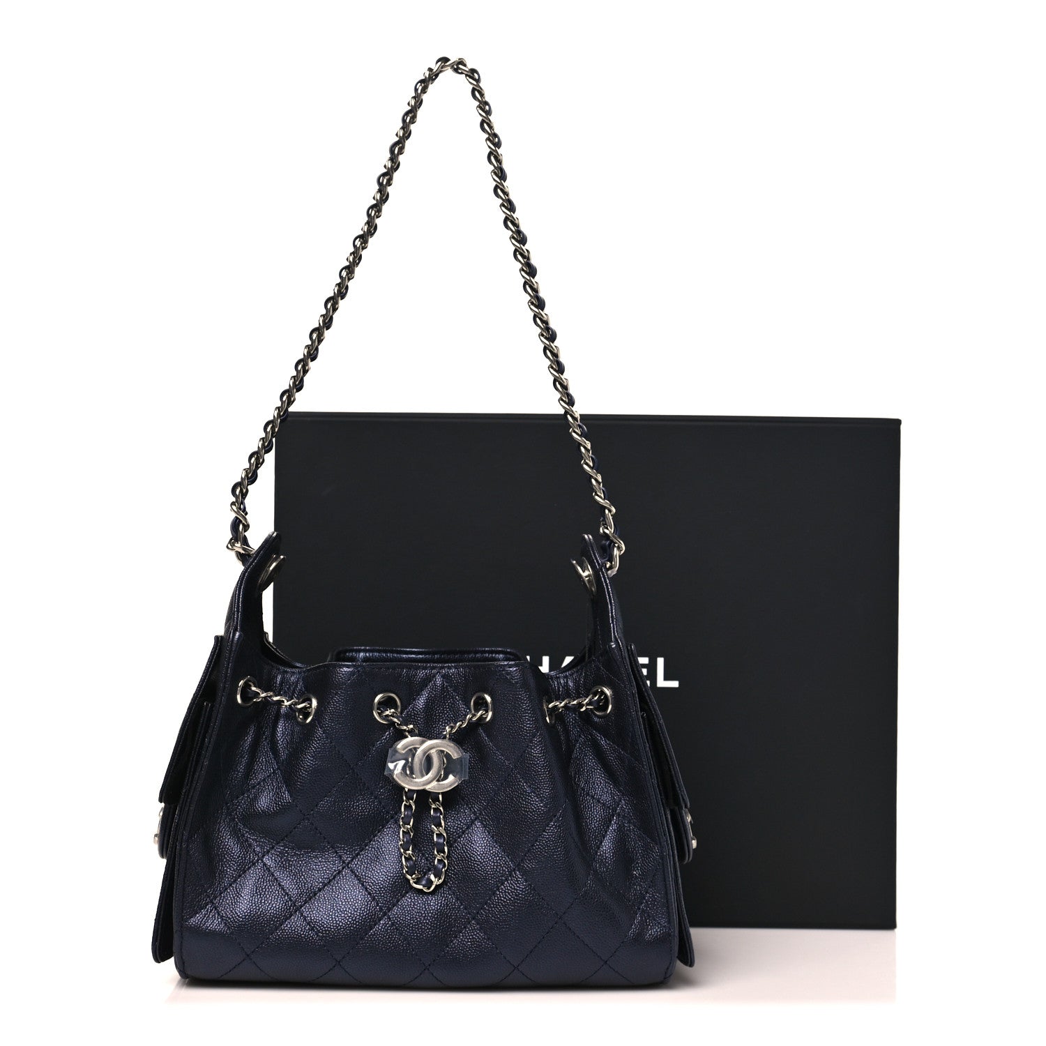 Chanel Metallic Caviar Quilted Mini Chanel 25 Handbag Dark Blue 11 of 11