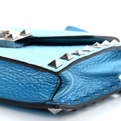 Valentino Garavani Metallic Pebbled Calfskin Small Rockstud Overlay Flap Shoulder Bag Cerulean 9 of 9