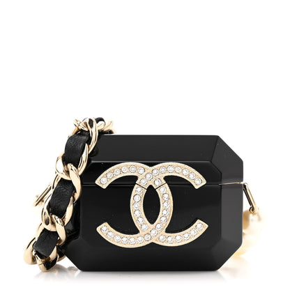Chanel Resin Crystal Pearl Airpods Pro Holder Necklace Black Pearly White 1 of 9