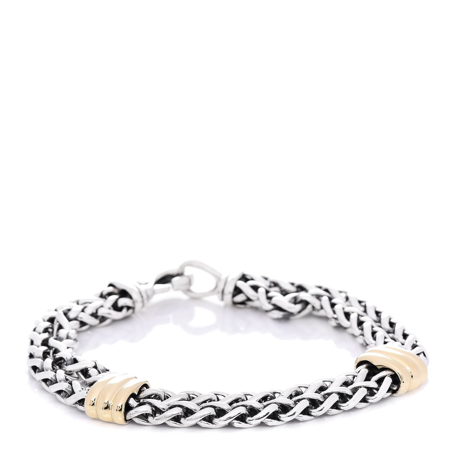David Yurman Sterling Silver 18K Yellow Gold Double Wheat Chain Bracelet 1 of 4