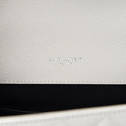 Saint Laurent Grain De Poudre Textured Mixed Matelasse Triquilt Small Monogram Satchel Optical White 9 of 12