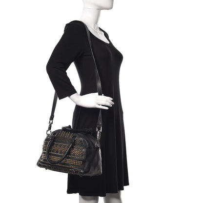 Christian Louboutin Calfskin Mix Chevron Spikes Small Panettone Bowling Bag Black 2 of 13