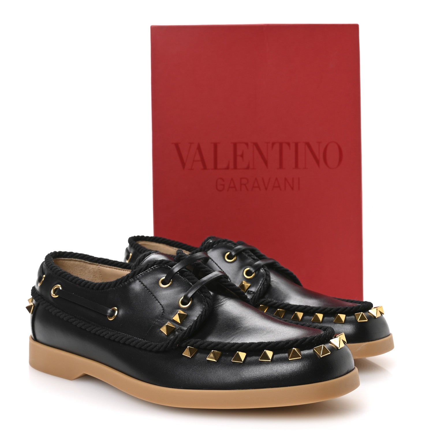 Valentino Garavani Calfskin Rockstud Palm Avenue Boat Shoes 39.5 Black 9 of 9