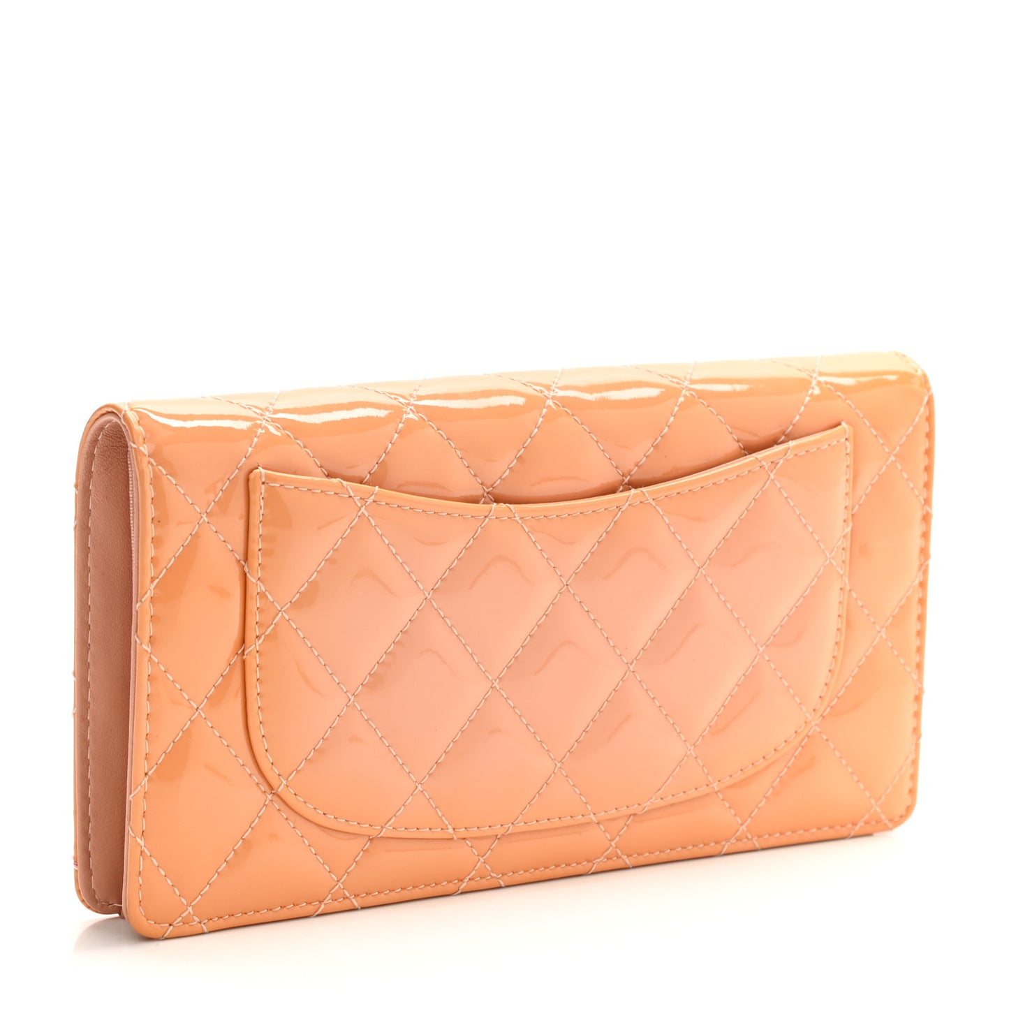 Patent Calfskin Quilted Yen Wallet Beige