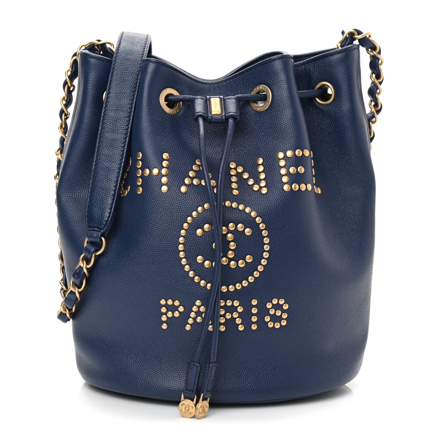 Caviar Deauville Drawstring Bucket Bag Navy