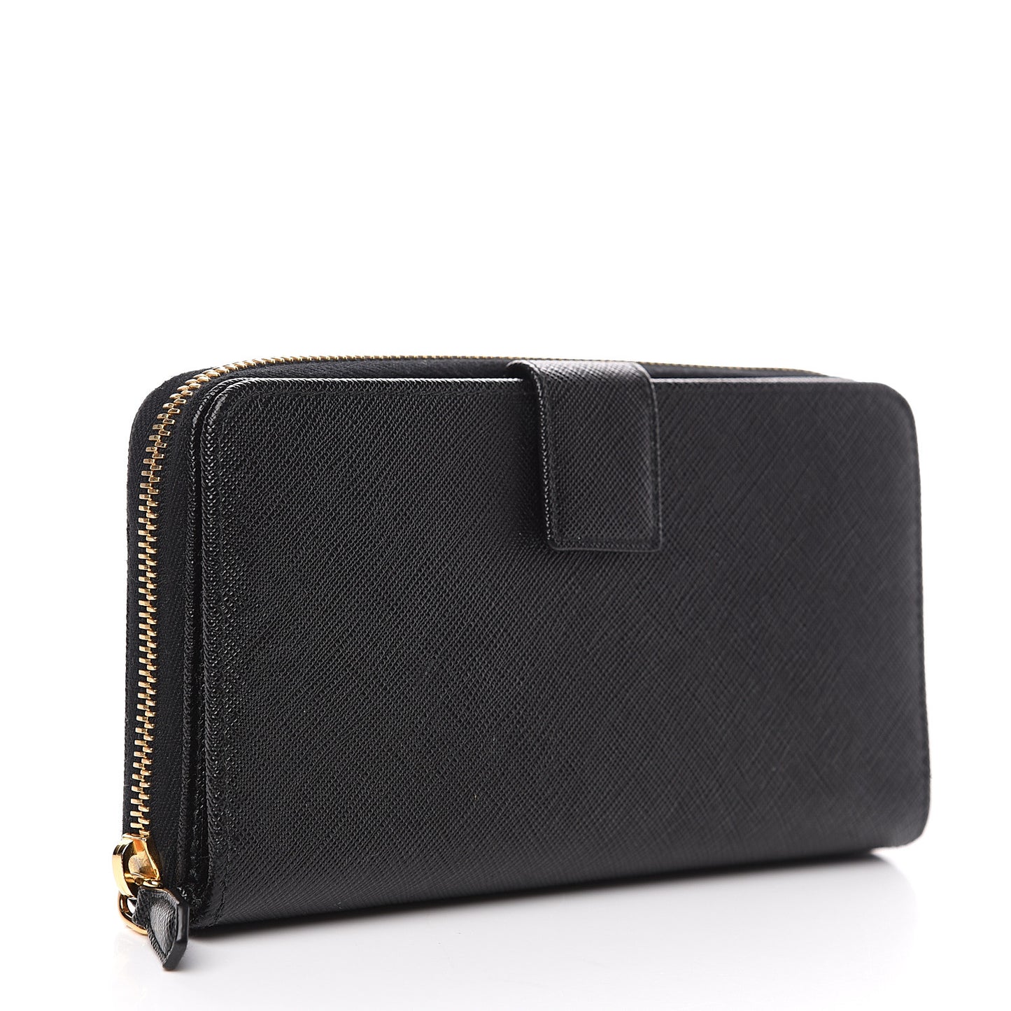 Saffiano Metal Zip Around Wallet Black