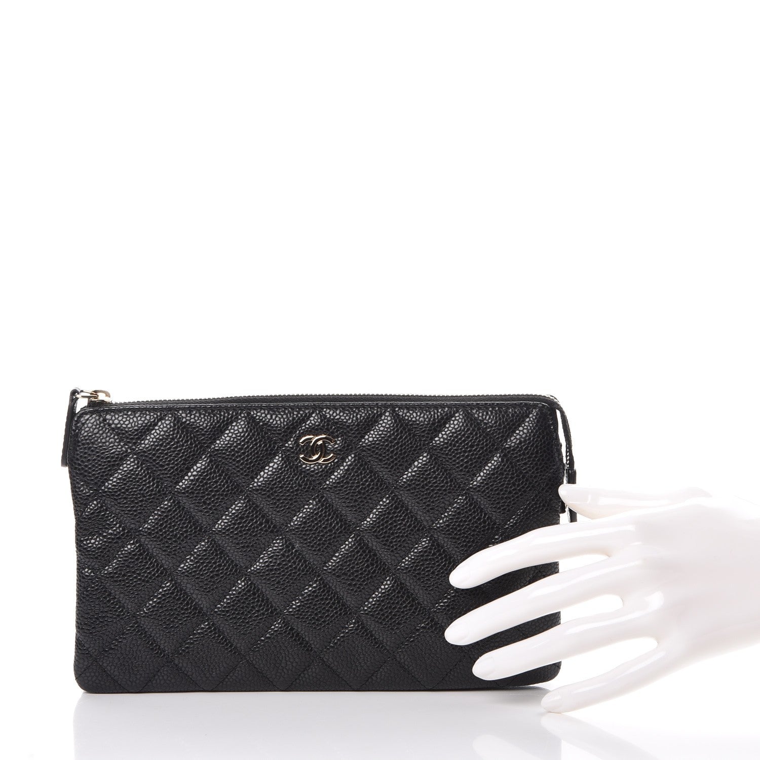 Chanel Caviar Quilted Large Zipped Clutch Black 2 of 9