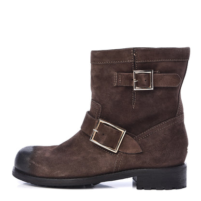 Jimmy Choo Distressed Waxed Suede Youth Biker Boots 37 Brown 1 of 10
