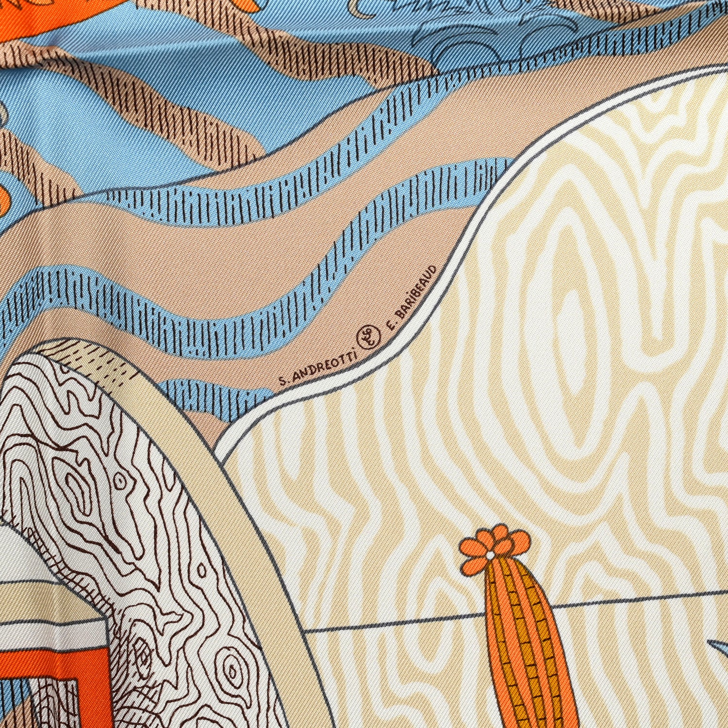 Hermes Silk Le Premier Chant Scarf 90 Orange White Bleu 3 of 5