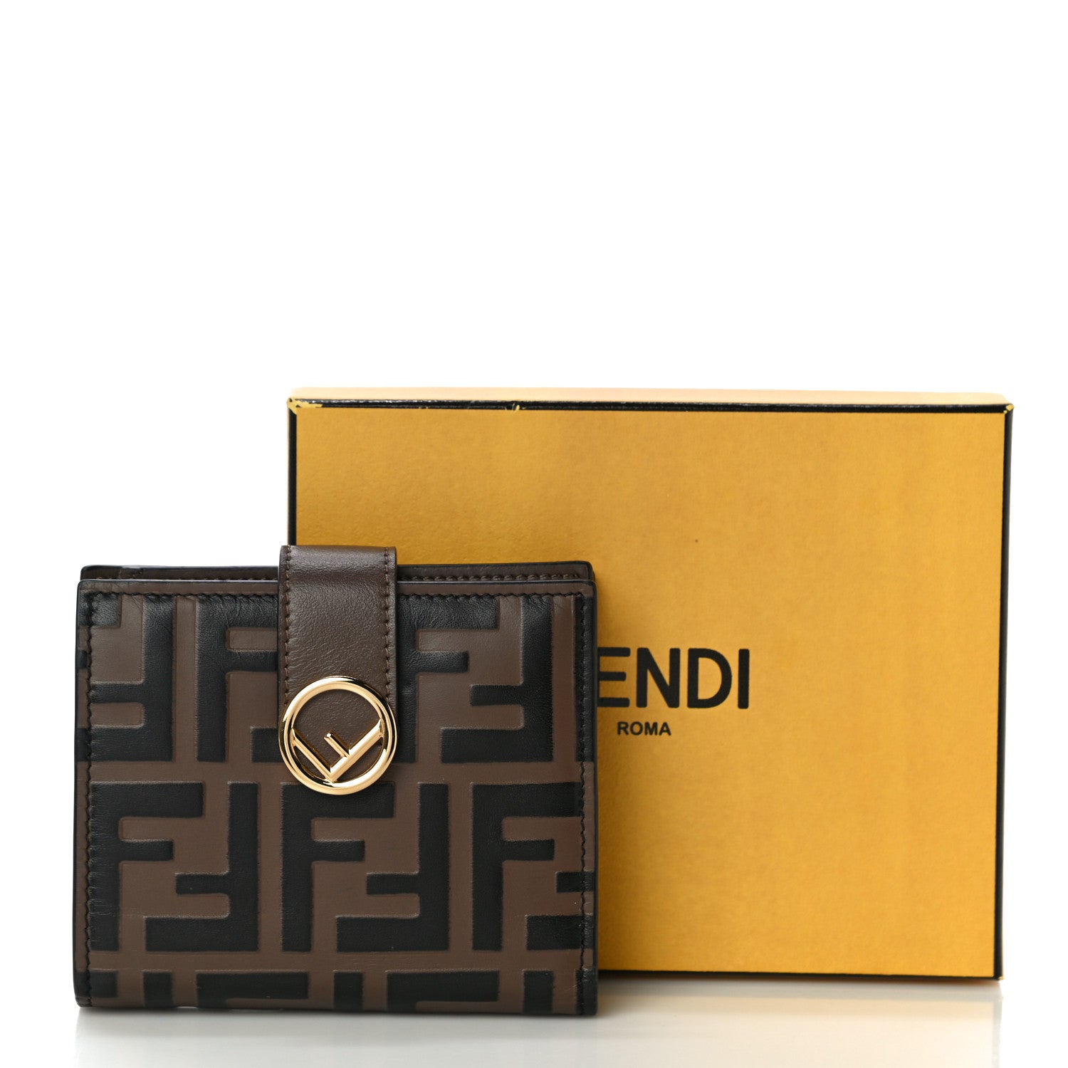 Fendi Vitello Soft F is Fendi Bi-Color FF 1974 Embossed Compact Wallet Maya Black 10 of 10
