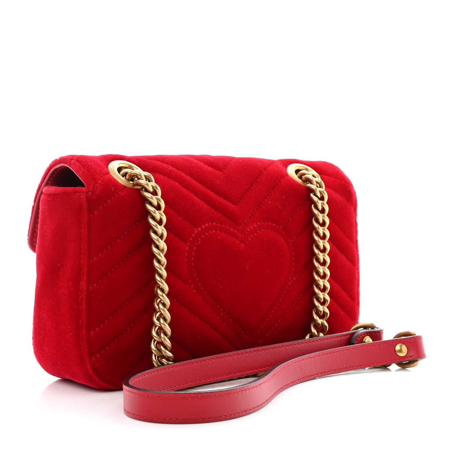 Gucci Velvet Matelasse Mini GG Marmont Shoulder Bag Hibiscus Red 3 of 10