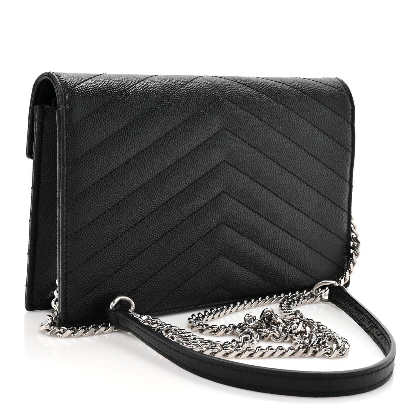 Grain De Poudre Matelasse Chevron Monogram Envelope Chain Wallet Black