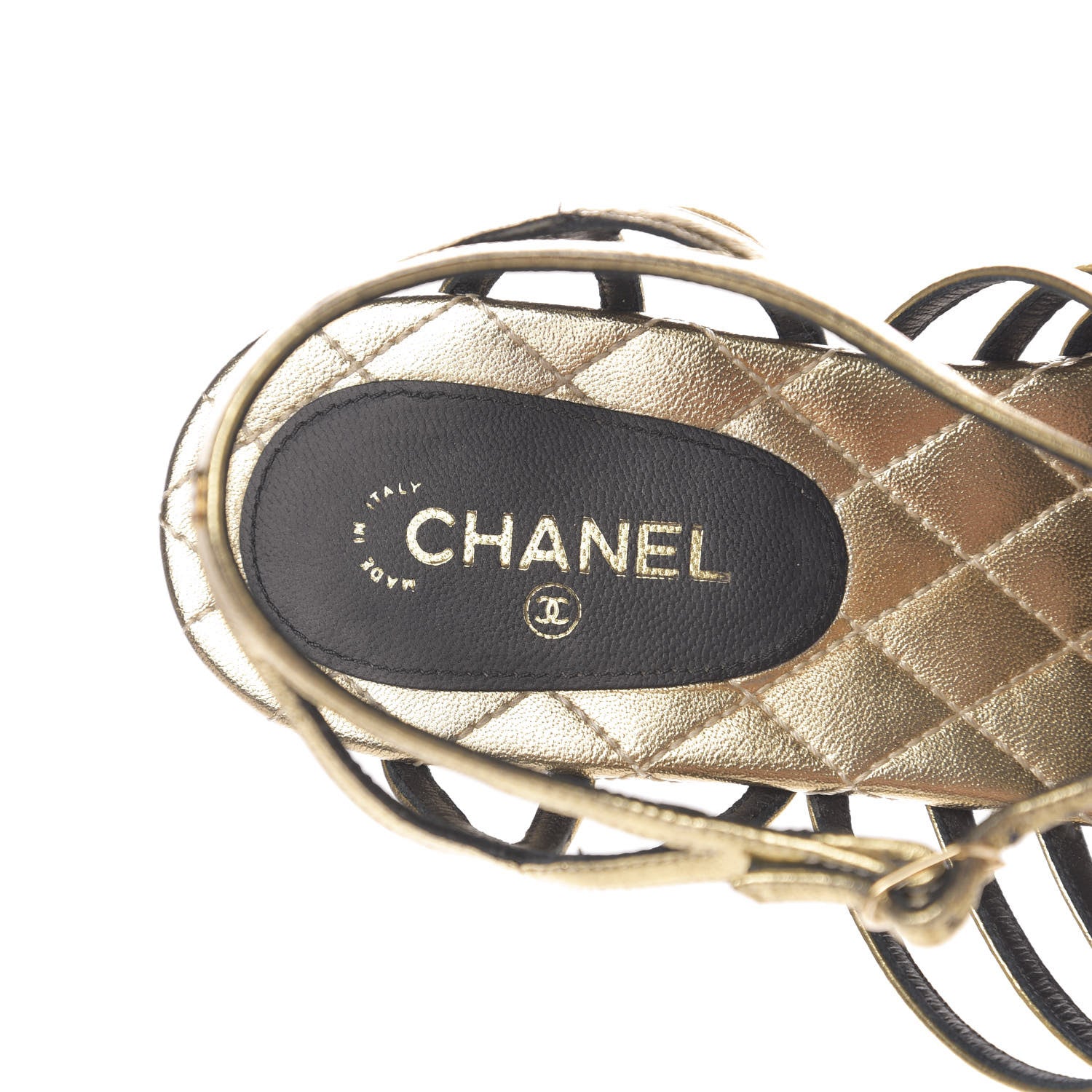 Chanel Crumpled Calfskin Camellia Pearl Thong Sandals 37.5 Gold 6 of 10