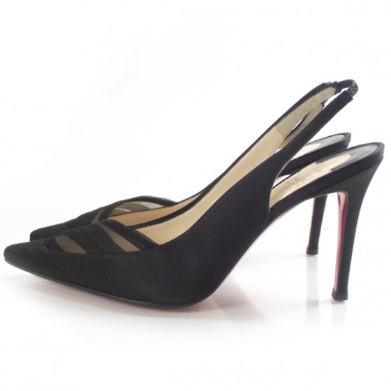 Crepe Satin Slingback Heels 39.5 Black