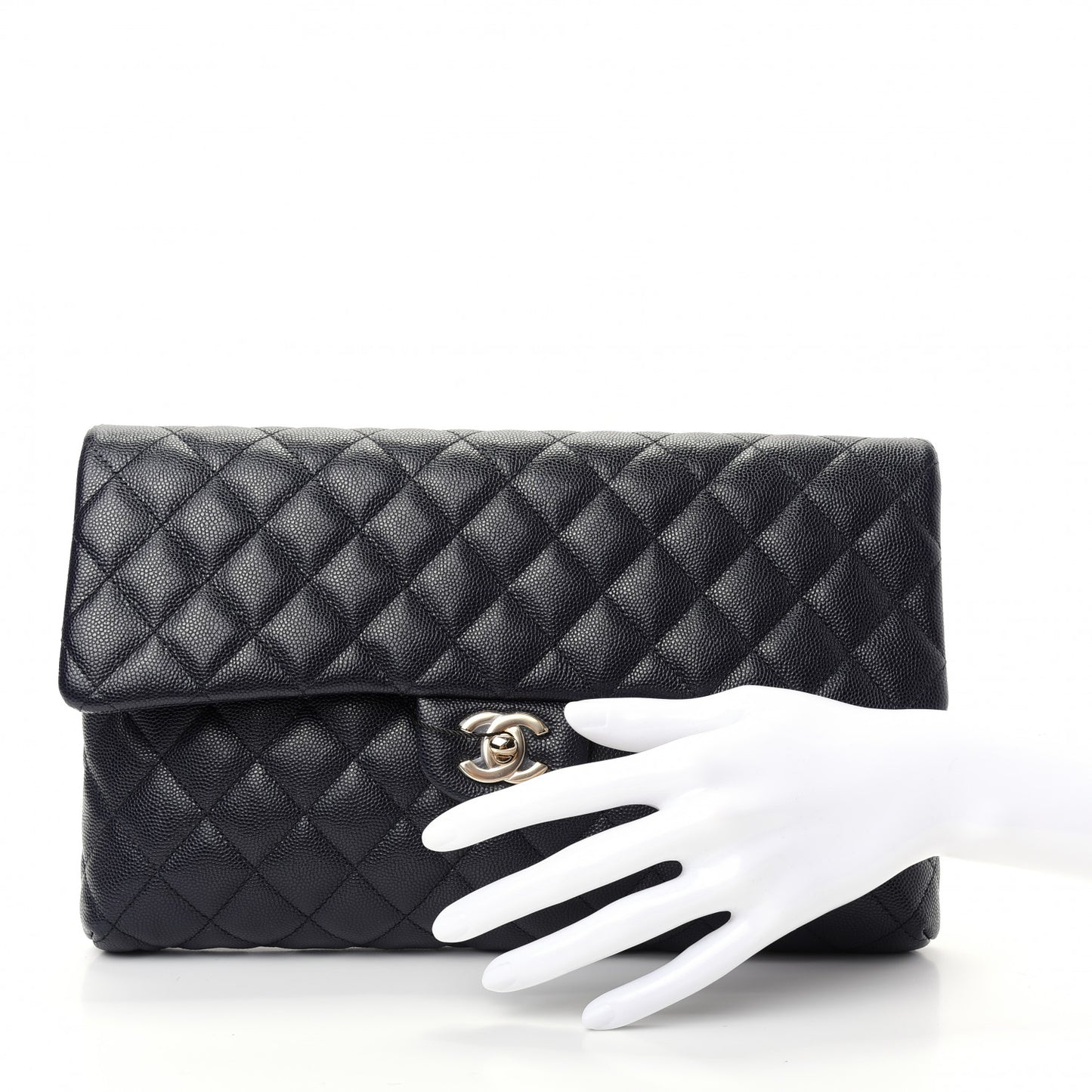 Caviar Quilted Flap Clutch Navy Blue