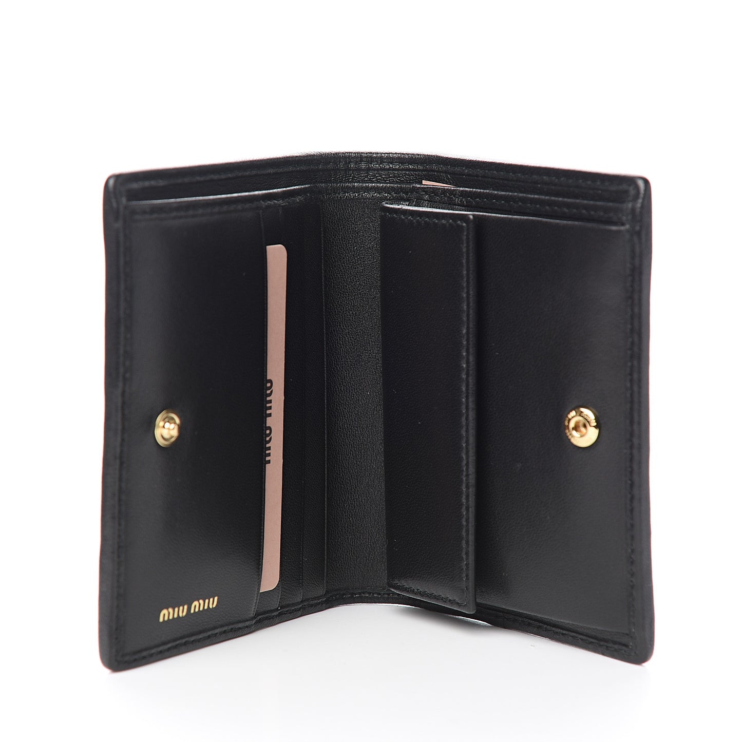 Nappa Matelasse Crystal Logo Compact Wallet Black