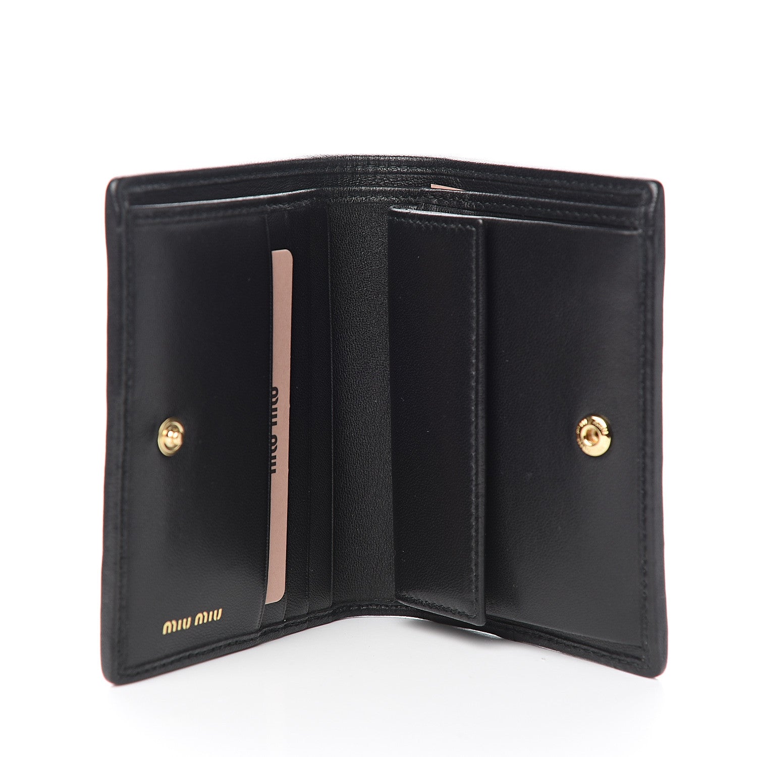 Miu Miu Nappa Matelasse Crystal Logo Compact Wallet Black 4 of 8