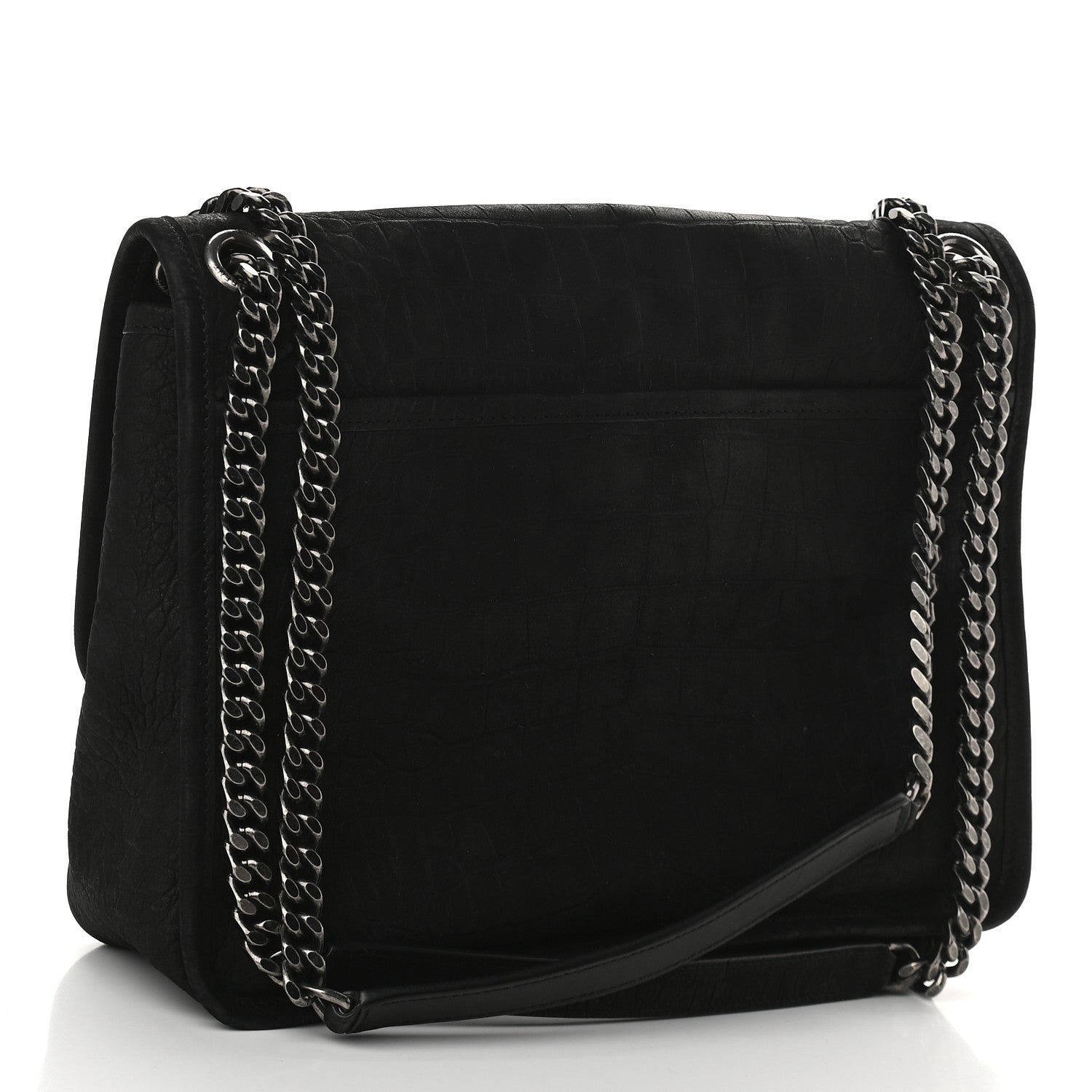 Saint Laurent Nubuck Crocodile Embossed Monogram Medium Niki Chain Satchel Black 3 of 9