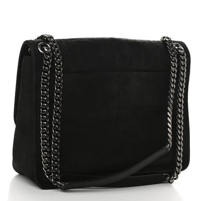 Saint Laurent Nubuck Crocodile Embossed Monogram Medium Niki Chain Satchel Black 3 of 9