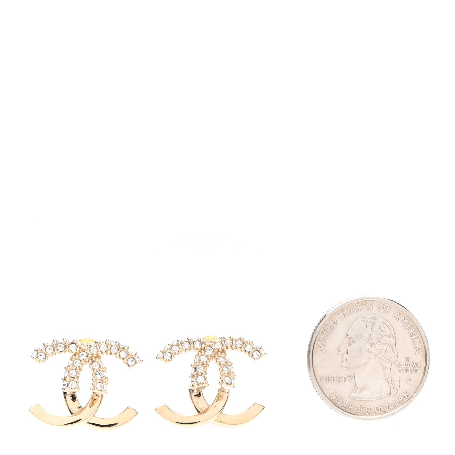 Chanel Metal Crystal Bead CC Earrings Gold 2 of 3