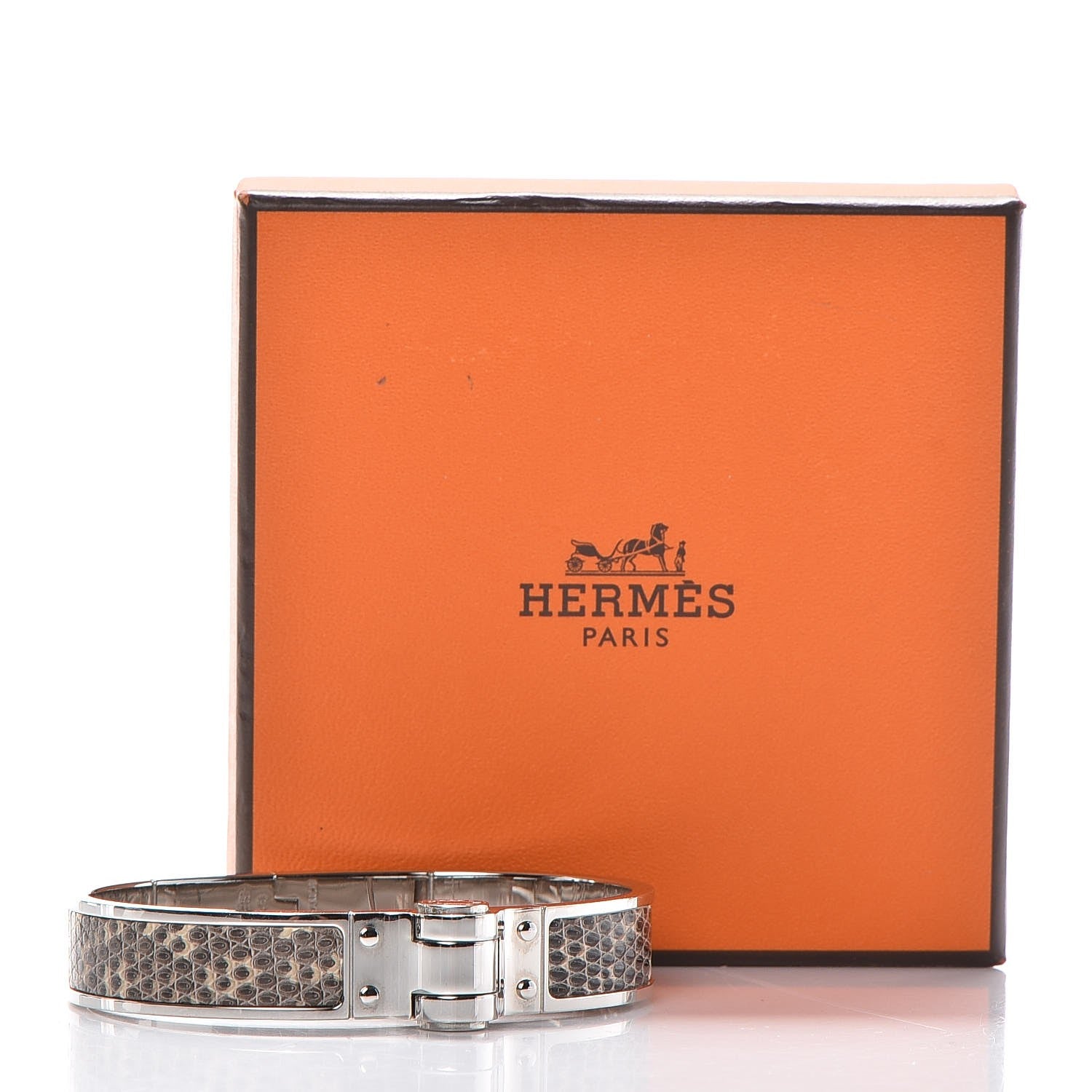 Hermes Lizard Charniere Cuir Narrow Hinged Bracelet M Ombre 6 of 6