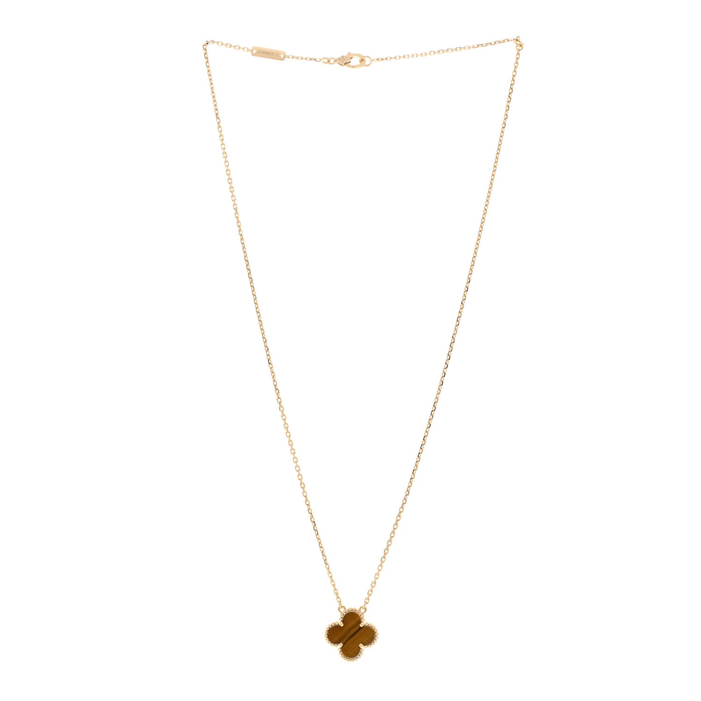 18K Yellow Gold Tiger Eye Vintage Alhambra Pendant Necklace