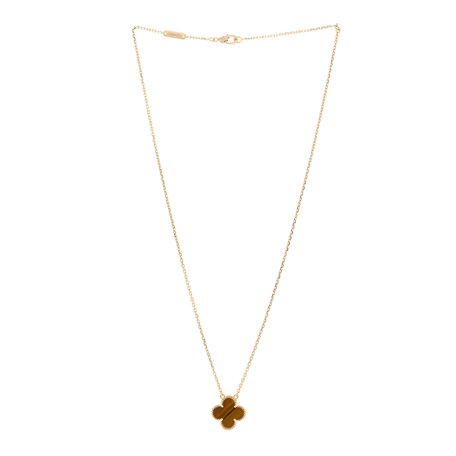 Van Cleef & Arpels 18K Yellow Gold Tiger Eye Vintage Alhambra Pendant Necklace 3 of 5