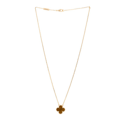 Van Cleef & Arpels 18K Yellow Gold Tiger Eye Vintage Alhambra Pendant Necklace 3 of 5