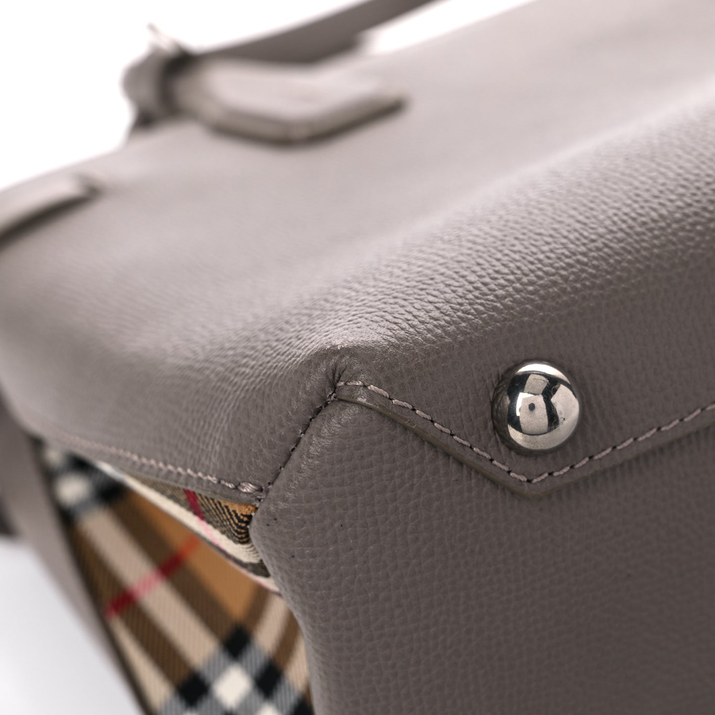 Derby Calfskin House Check Medium Banner Tote Thistle Grey