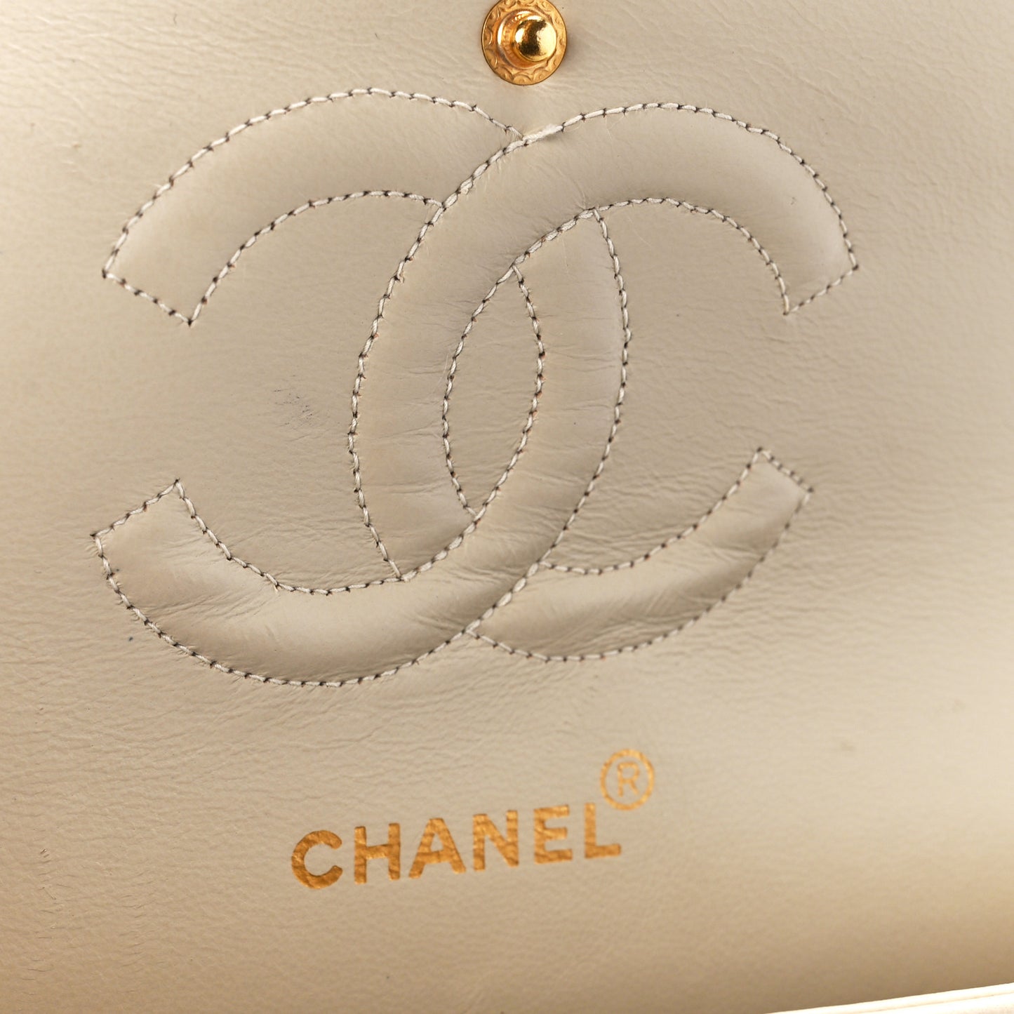 Lambskin Quilted Medium Double Flap Beige