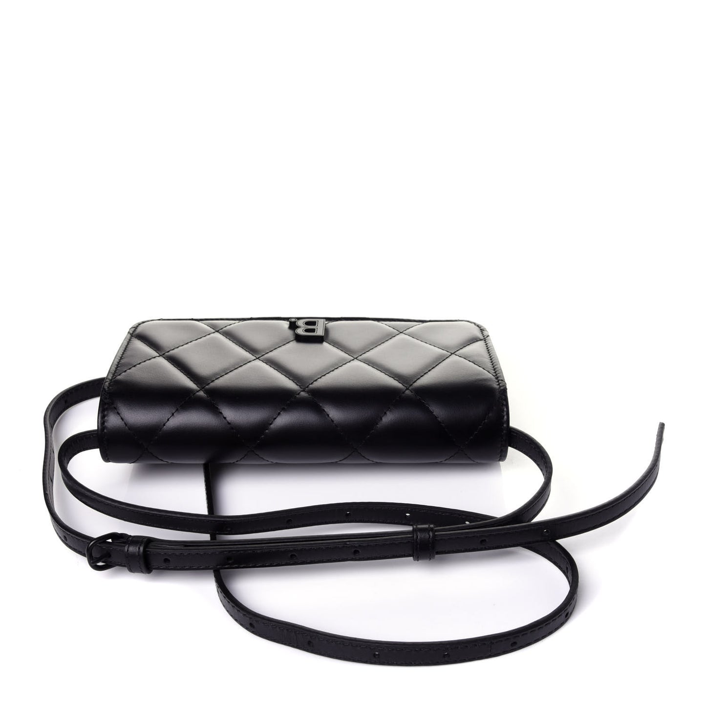 Nappa Calfskin Quilted Touch B Phone Holder With Strap Black