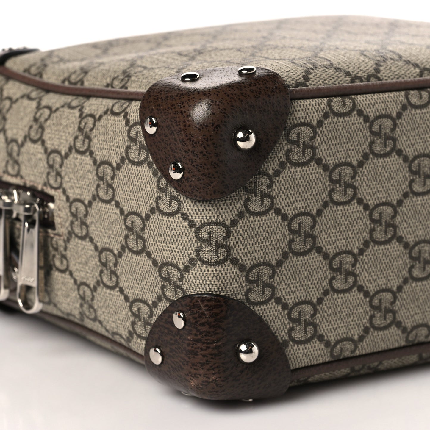 GG Supreme Monogram Textured Calfskin Square Messenger Bag Beige Ebony New Acero