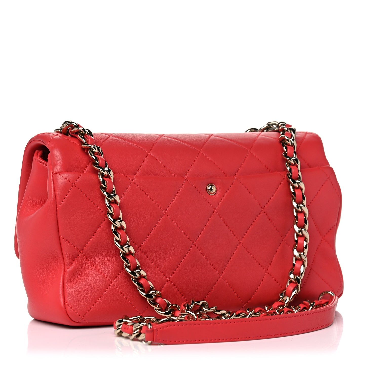 Lambskin Quilted Resin Bi-Color Chain Flap Bag Red