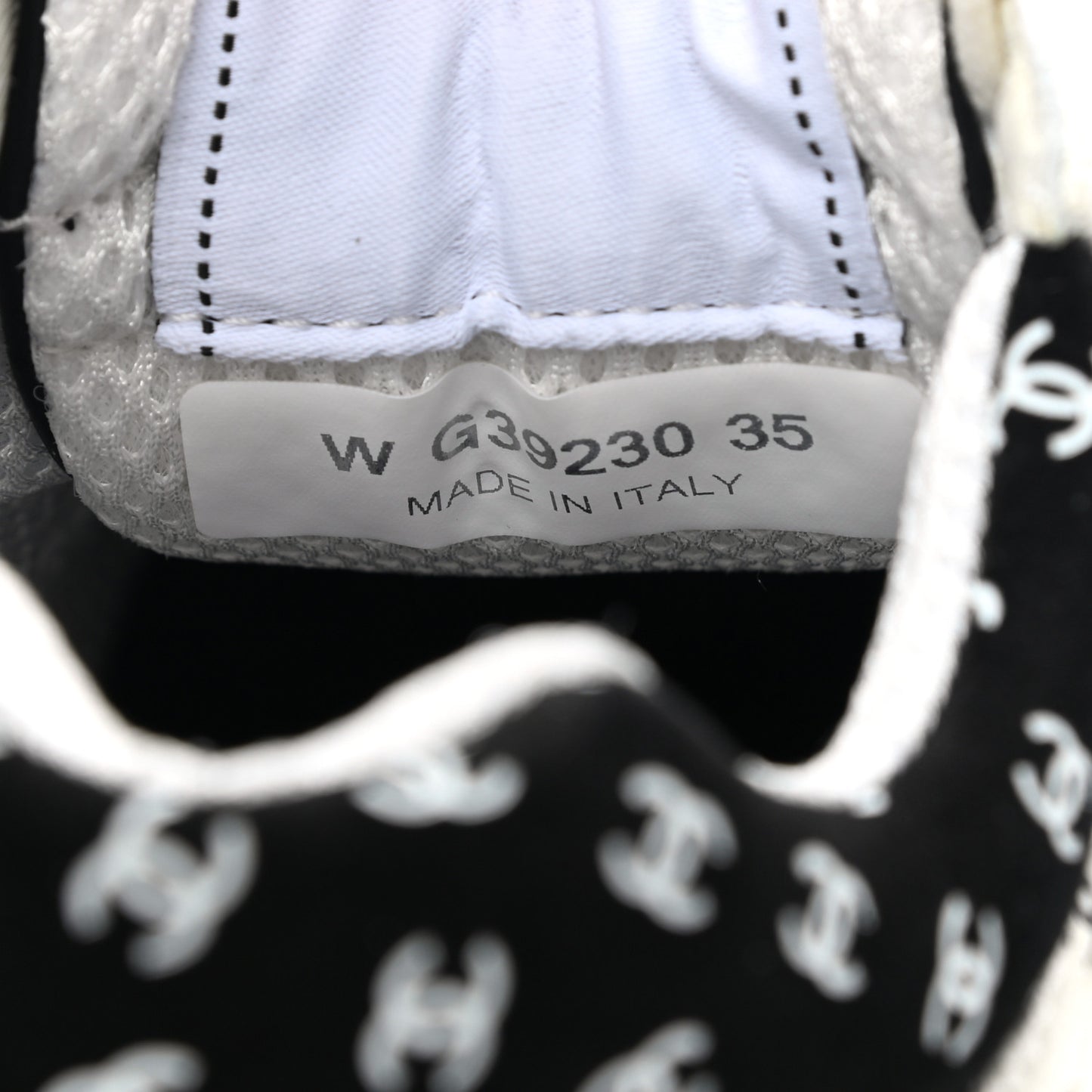 Nylon Suede Calfskin Printed CC Sneakers 35 White Black