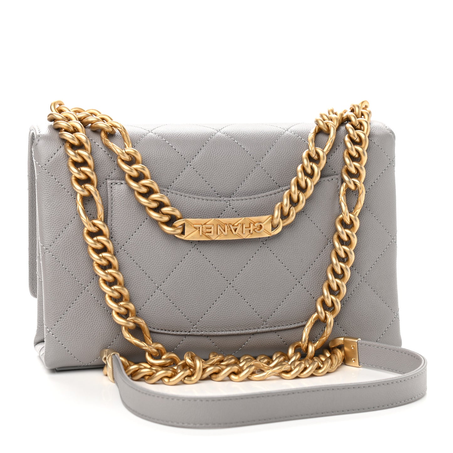 Caviar Quilted Bracelet On Chain Flap Grey