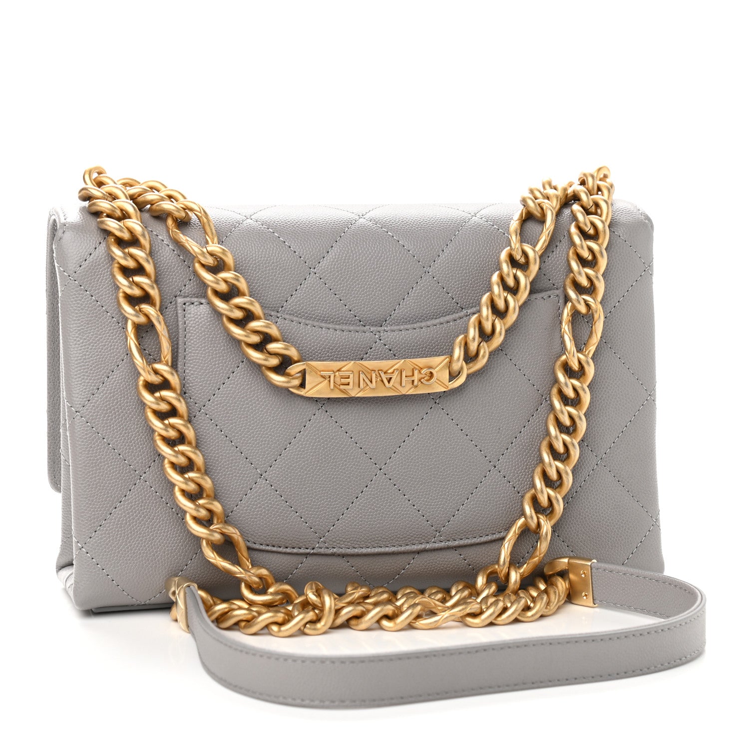Chanel Caviar Quilted Bracelet On Chain Flap Grey 3 of 9