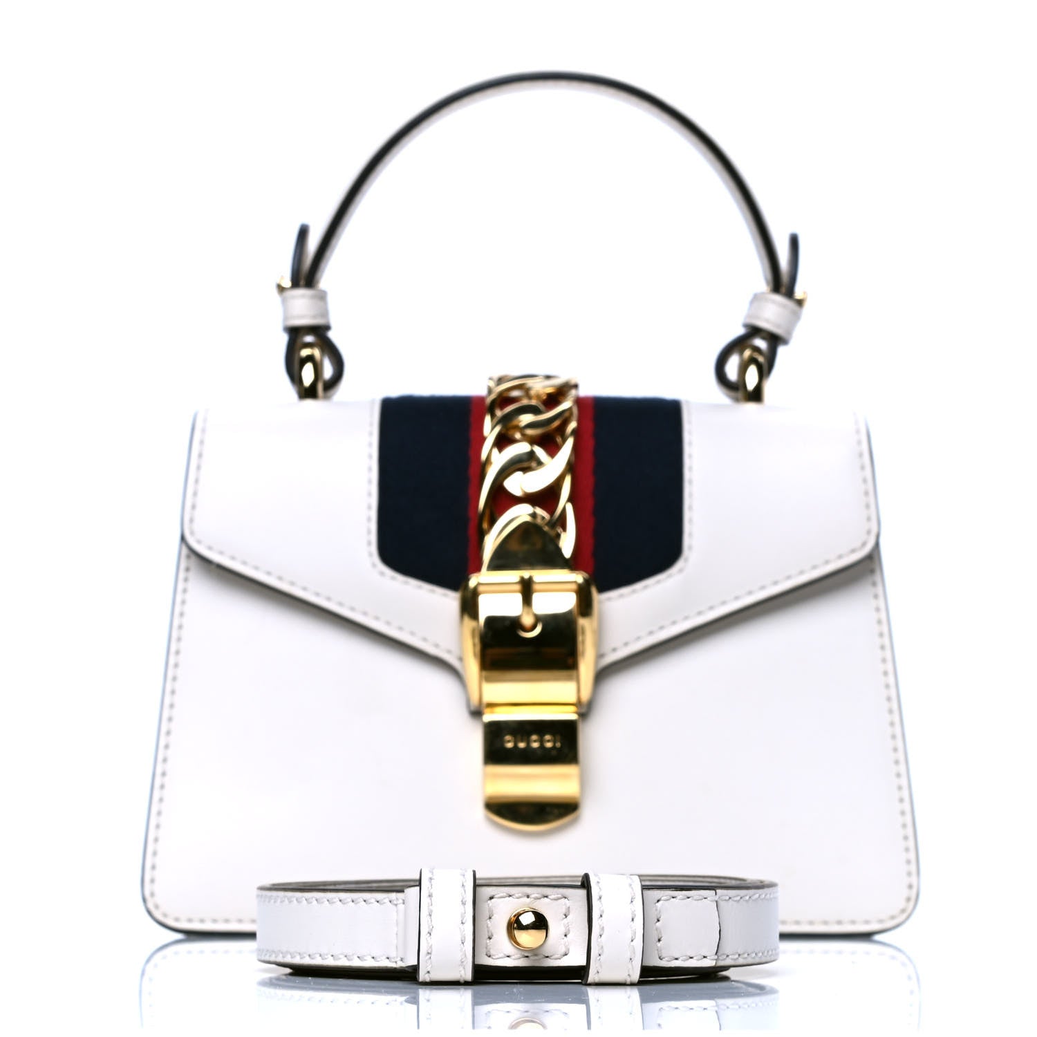 Gucci Calfskin Mini Sylvie Top Handle Bag White 8 of 11