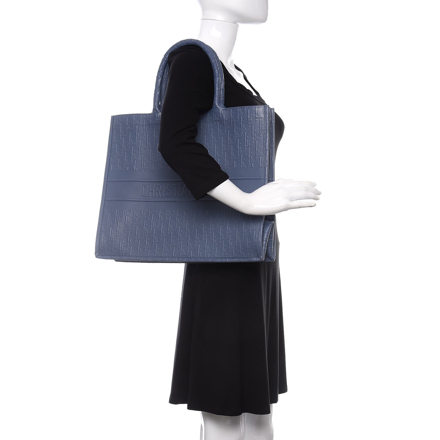 Oblique Calfskin Embossed Book Tote Denim Blue