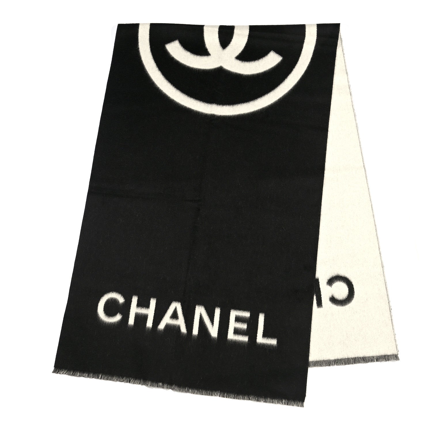 Chanel Cashmere CC Scarf Black White 2 of 4