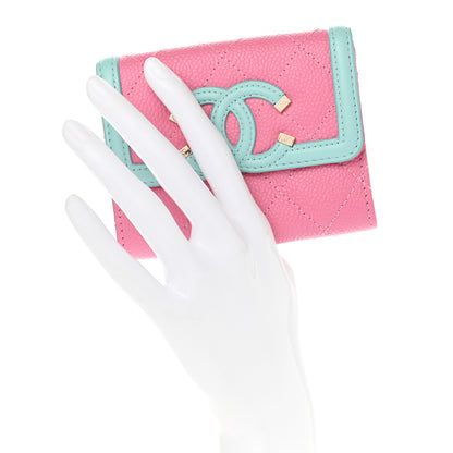 Chanel Caviar Quilted Filigree Flap Card Holder Pink Blue Green 2 of 7
