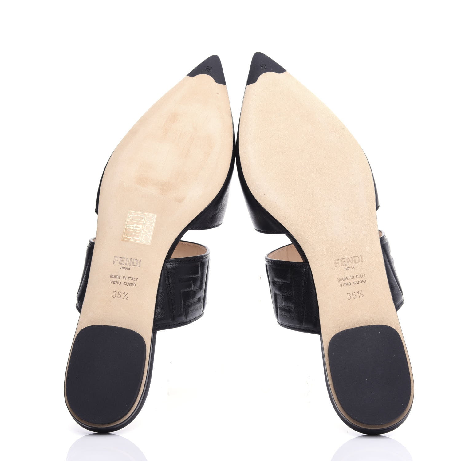 Fendi Vitello FF Embossed Flat Mules 36.5 Black 6 of 9