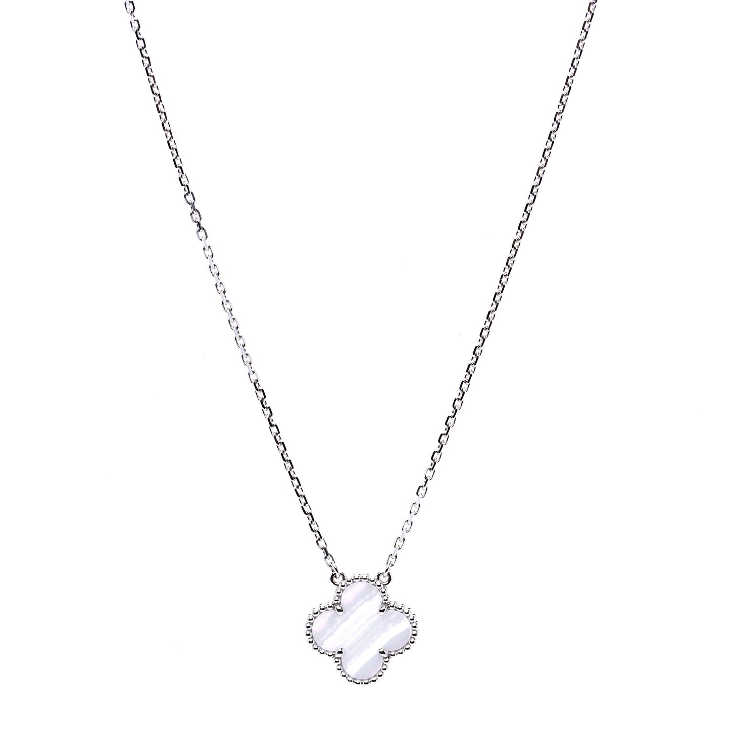 18K White Gold Chalcedony Vintage Alhambra Pendant Necklace