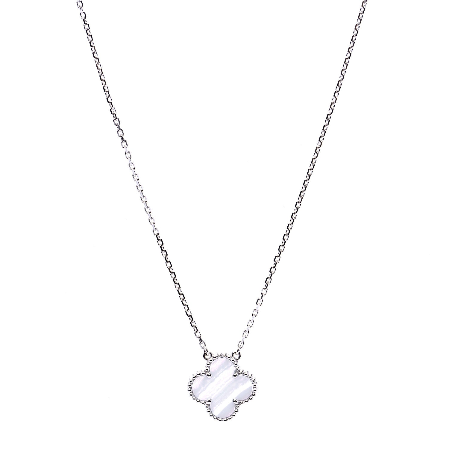 Van Cleef & Arpels 18K White Gold Chalcedony Vintage Alhambra Pendant Necklace 1 of 7
