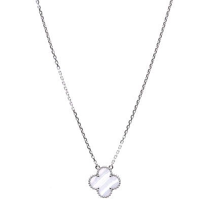 Van Cleef & Arpels 18K White Gold Chalcedony Vintage Alhambra Pendant Necklace 1 of 7