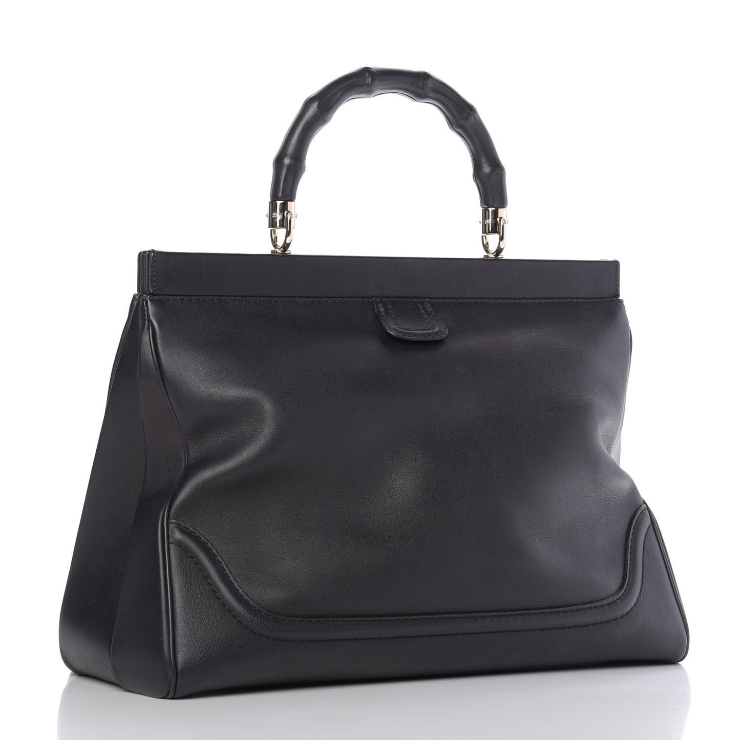 Calfskin Bold Bamboo Medium Top Handle Bag Black