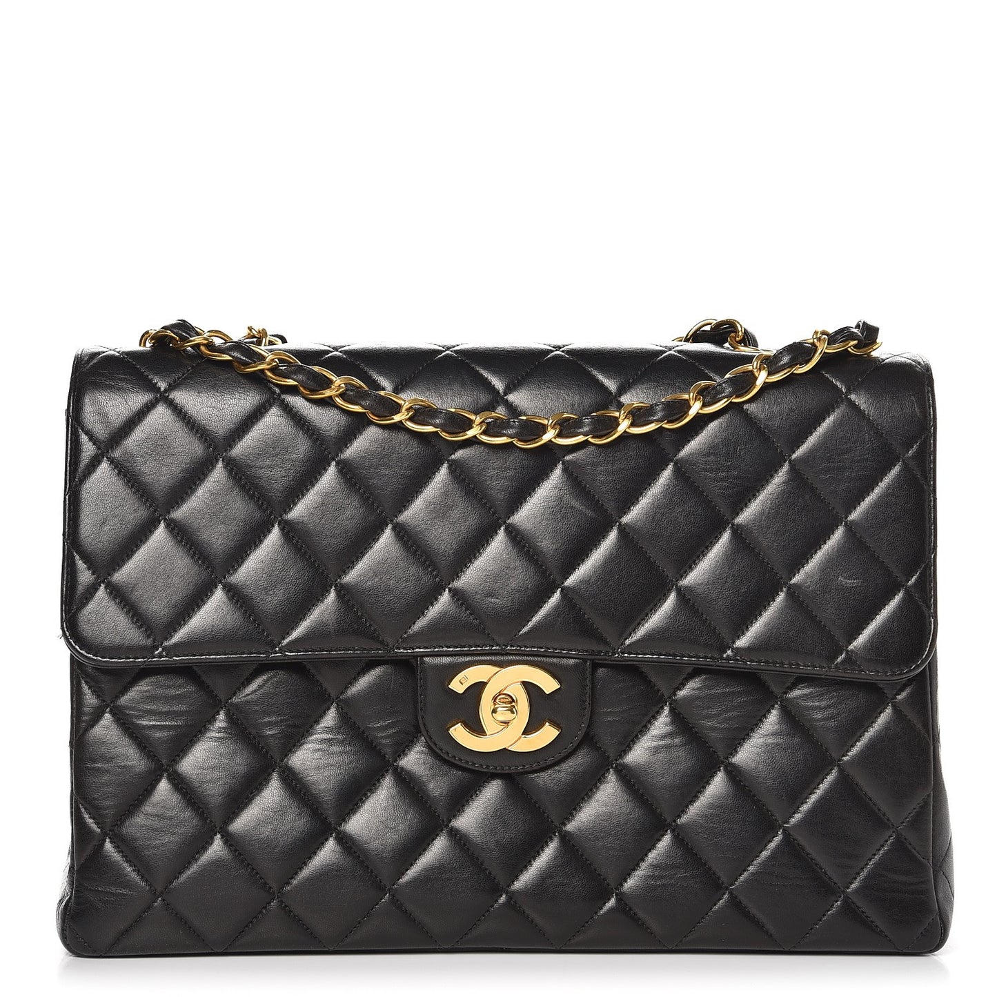 Lambskin Quilted Jumbo Single Flap Black
