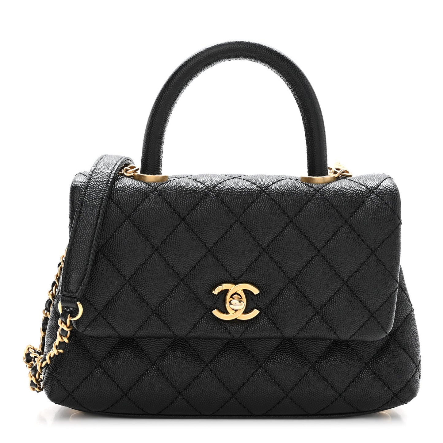 Caviar Quilted Mini Coco Handle Flap Black