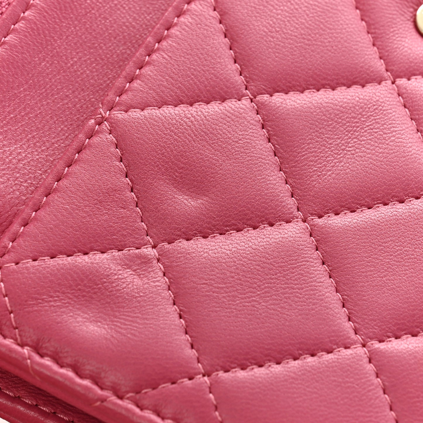 Lambskin Quilted Wallet On Chain WOC Dark Pink