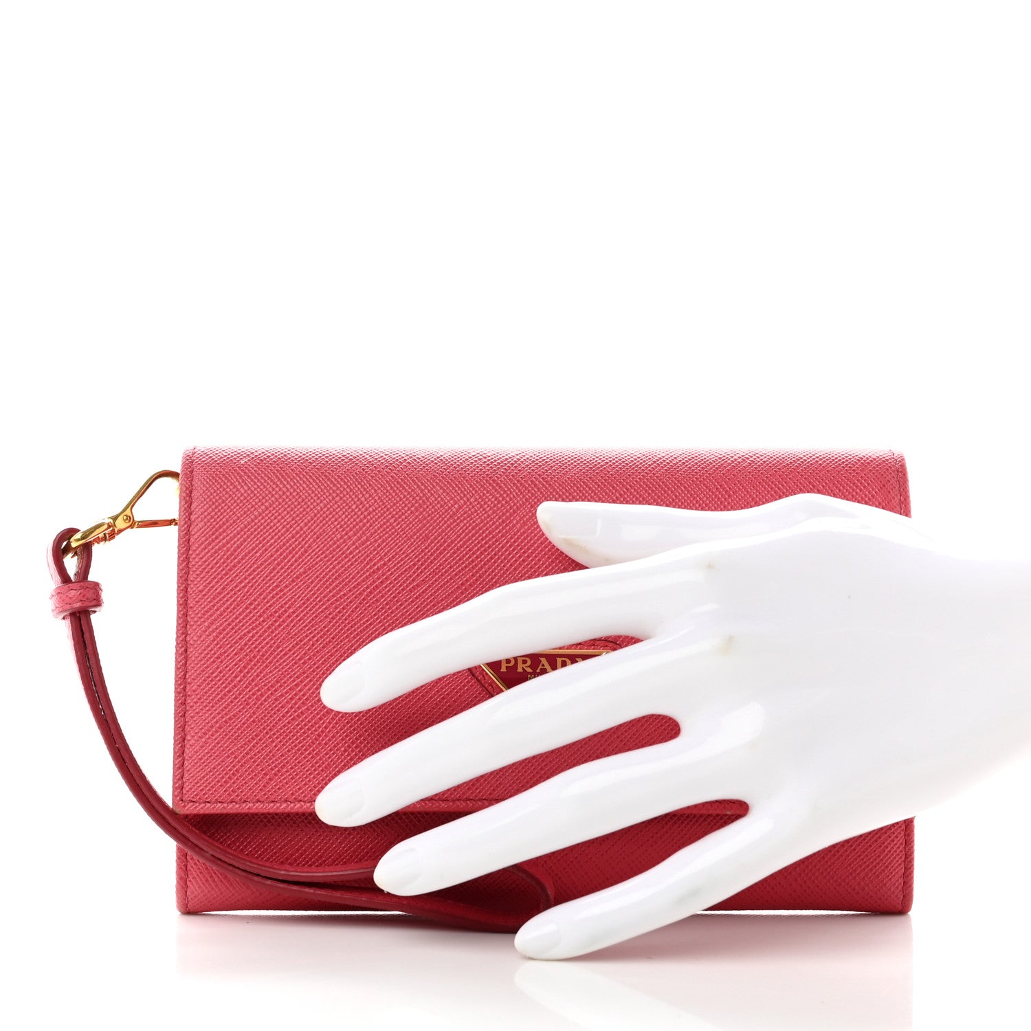 Prada Saffiano Triangle Wristlet Wallet Peonia 2 of 10