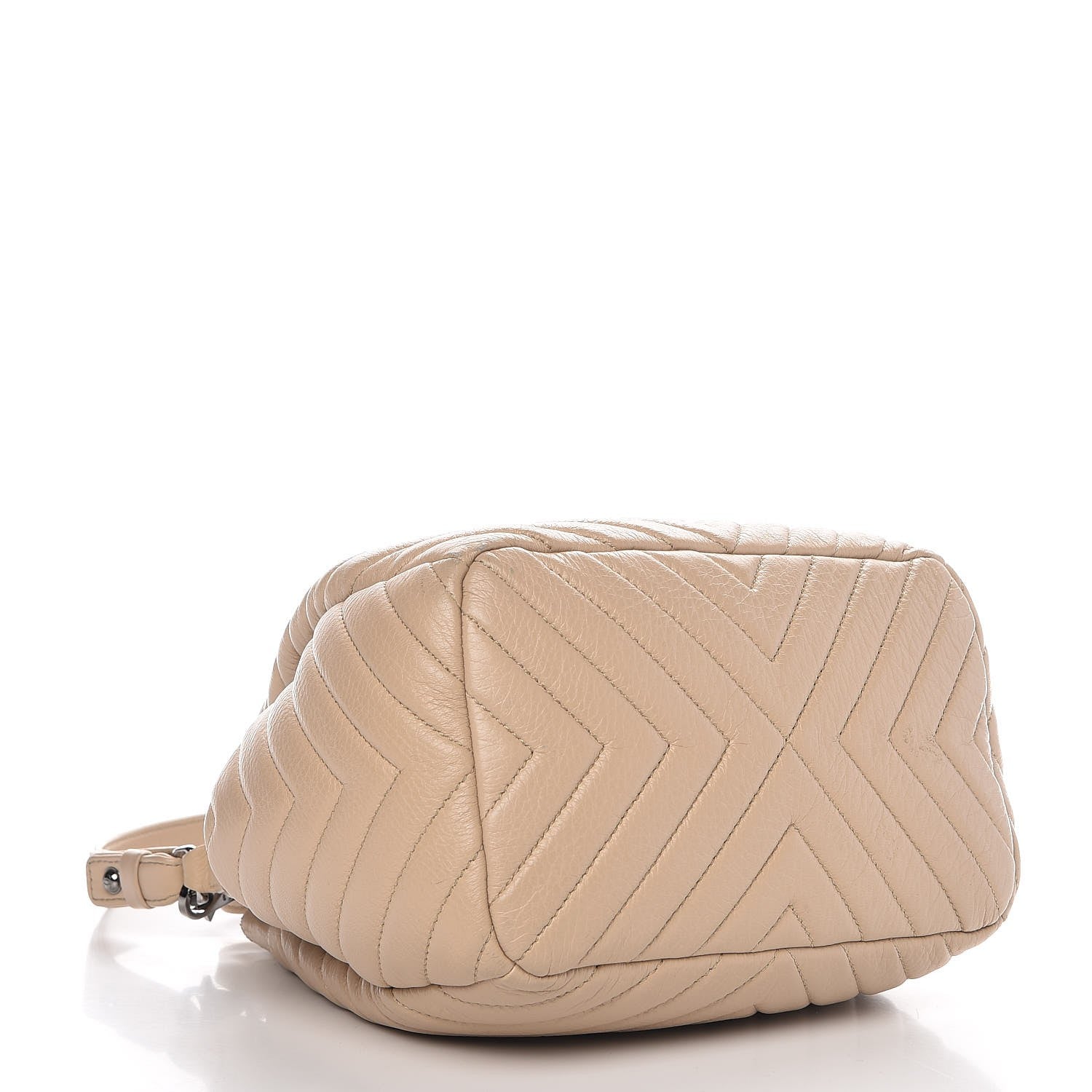 Chanel Deerskin Chevron Small CC Chain Bucket Bag Beige 4 of 9